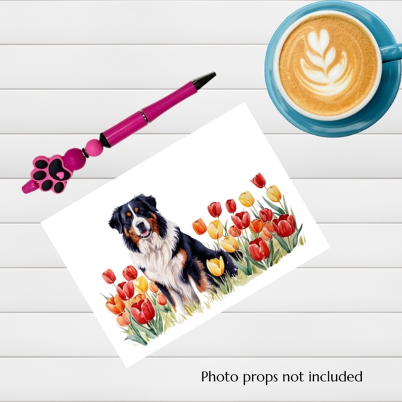 Bernese Moutain Dog in a Field of Tulips, Spring Collection Blank Note Card Set - Picture 10 of 12